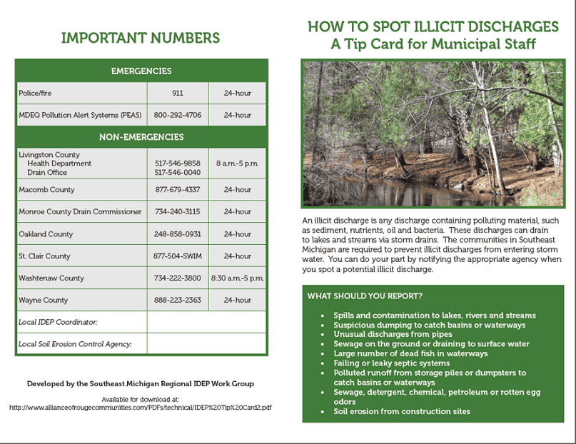 SEMCOG| image: how-to-spot-illicit-discharges-municipal-staff-tip-card