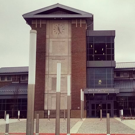 The exterior of the John D. Dingell Transit Center in Dearborn, Michigan.