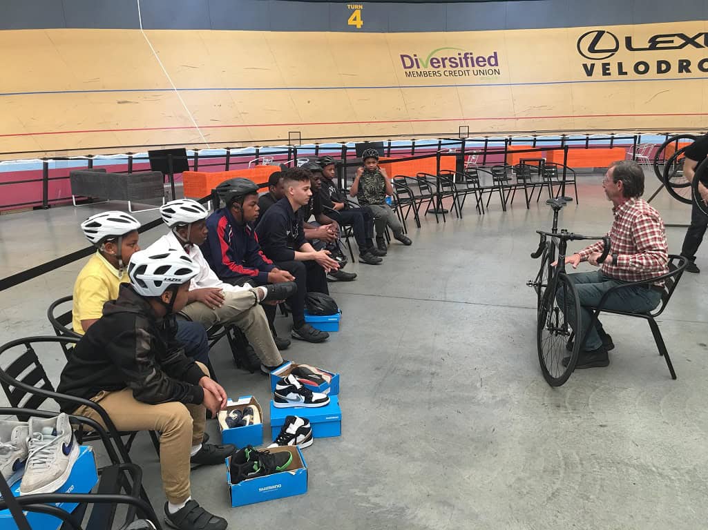 Students learn to ride velodrome Students learn to ride velodrome