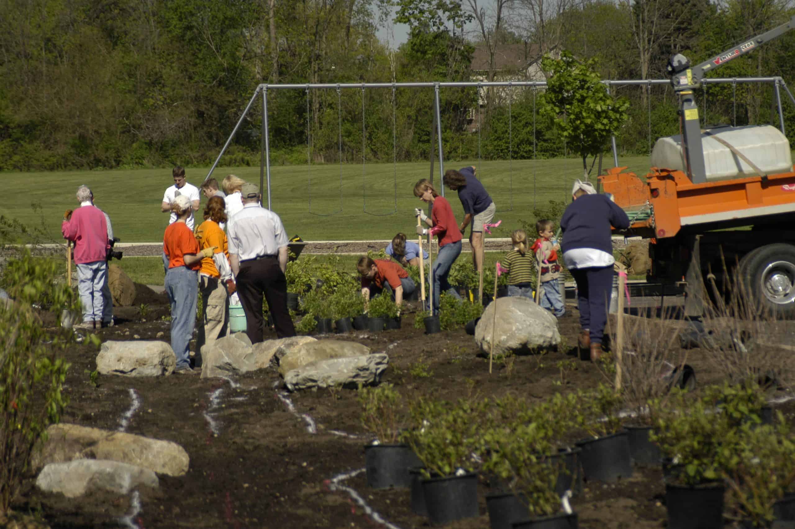 community planting rain garden