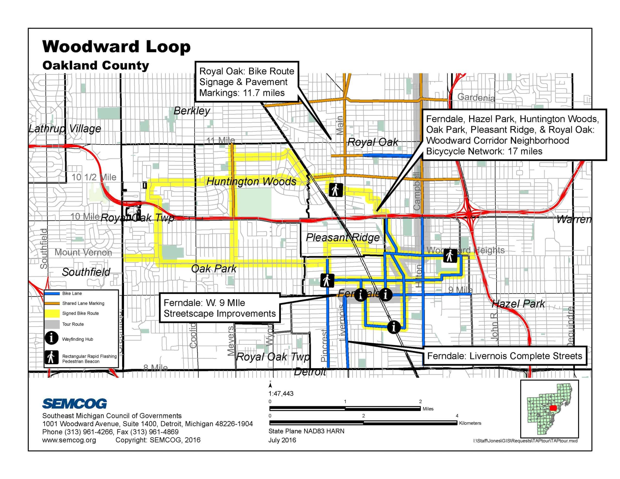 Map of Woodward Loop, Oakland County, Michigan