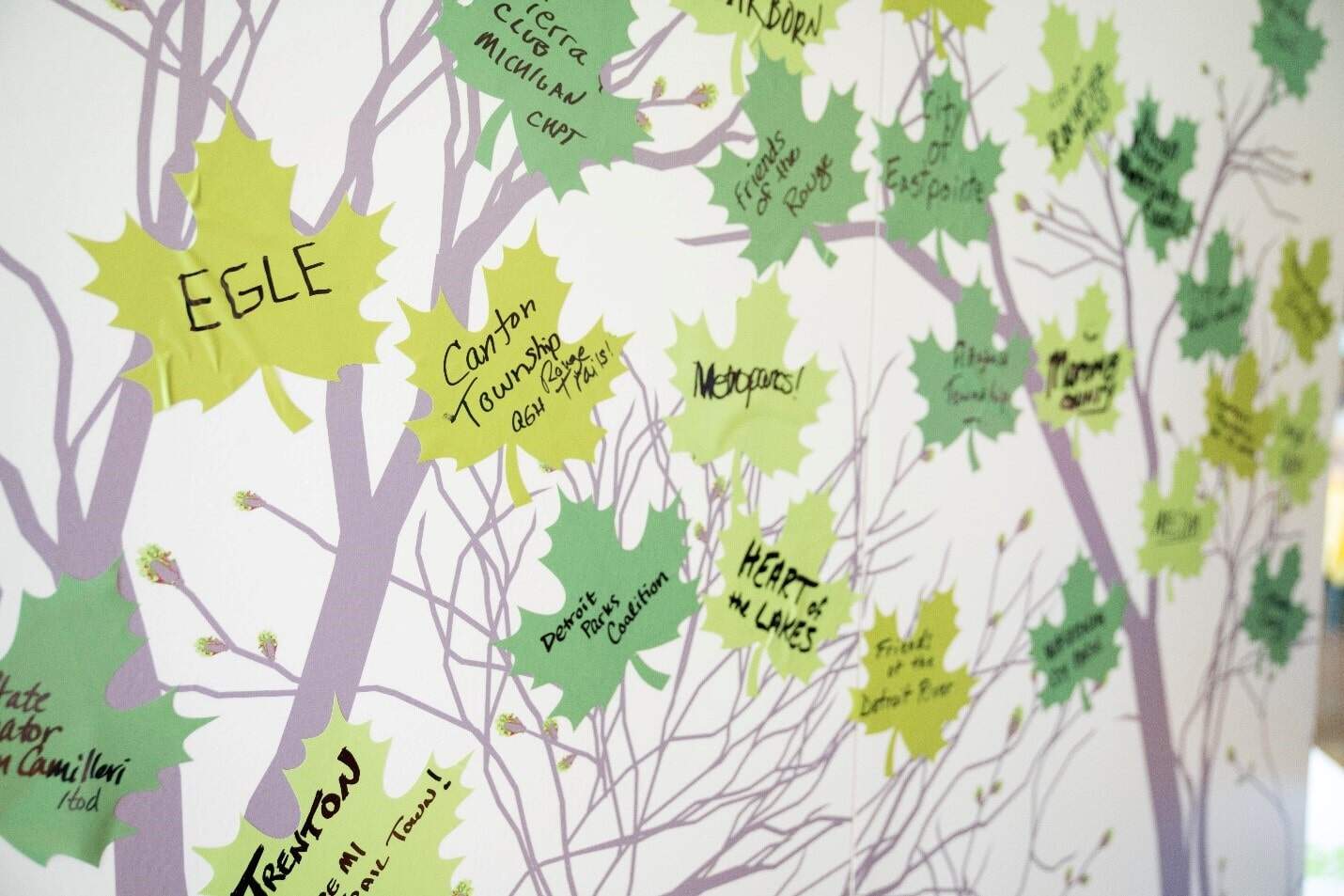 Leaves on tree banner with writing 