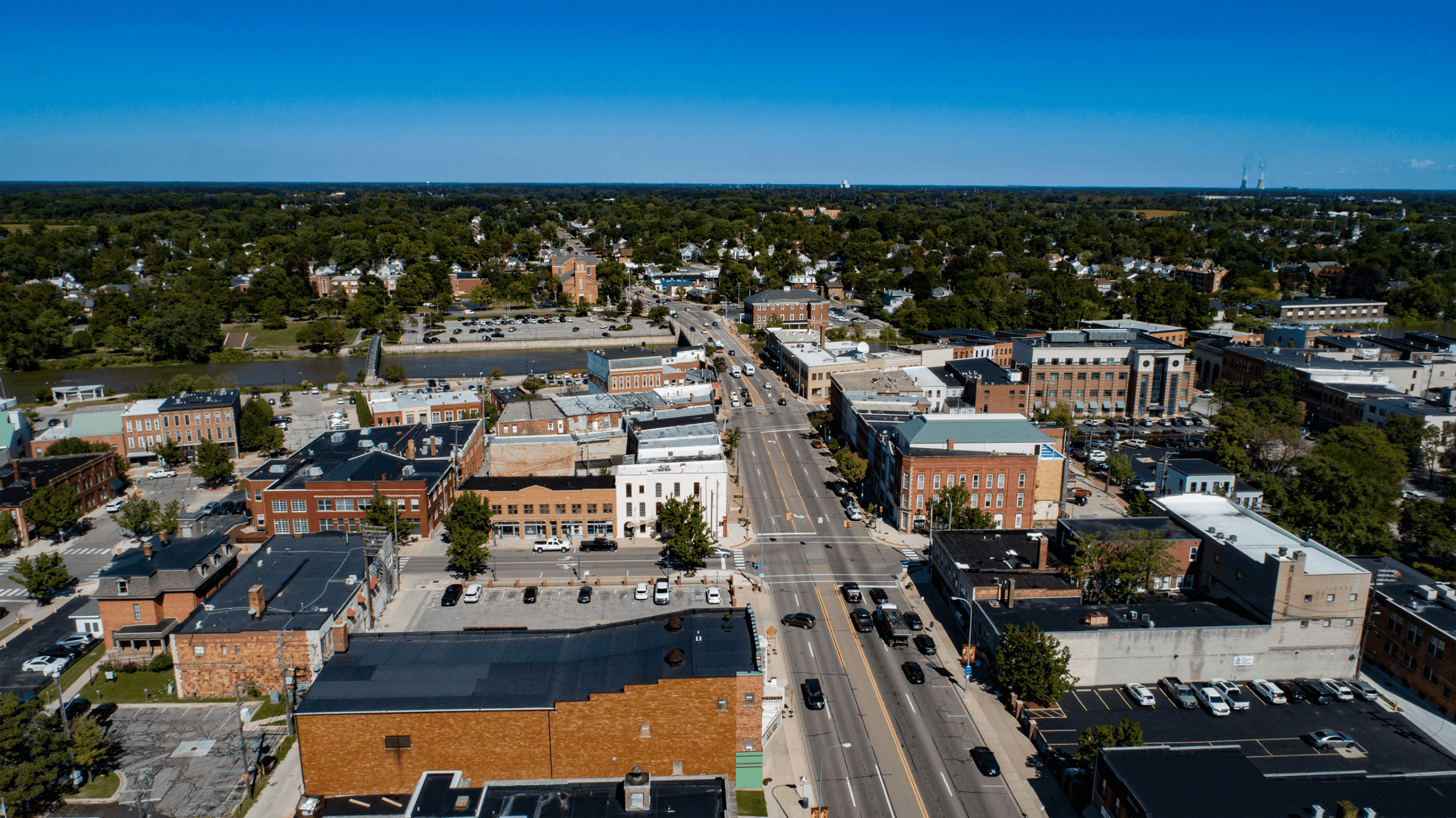 Areial view on downtown city of Monroe