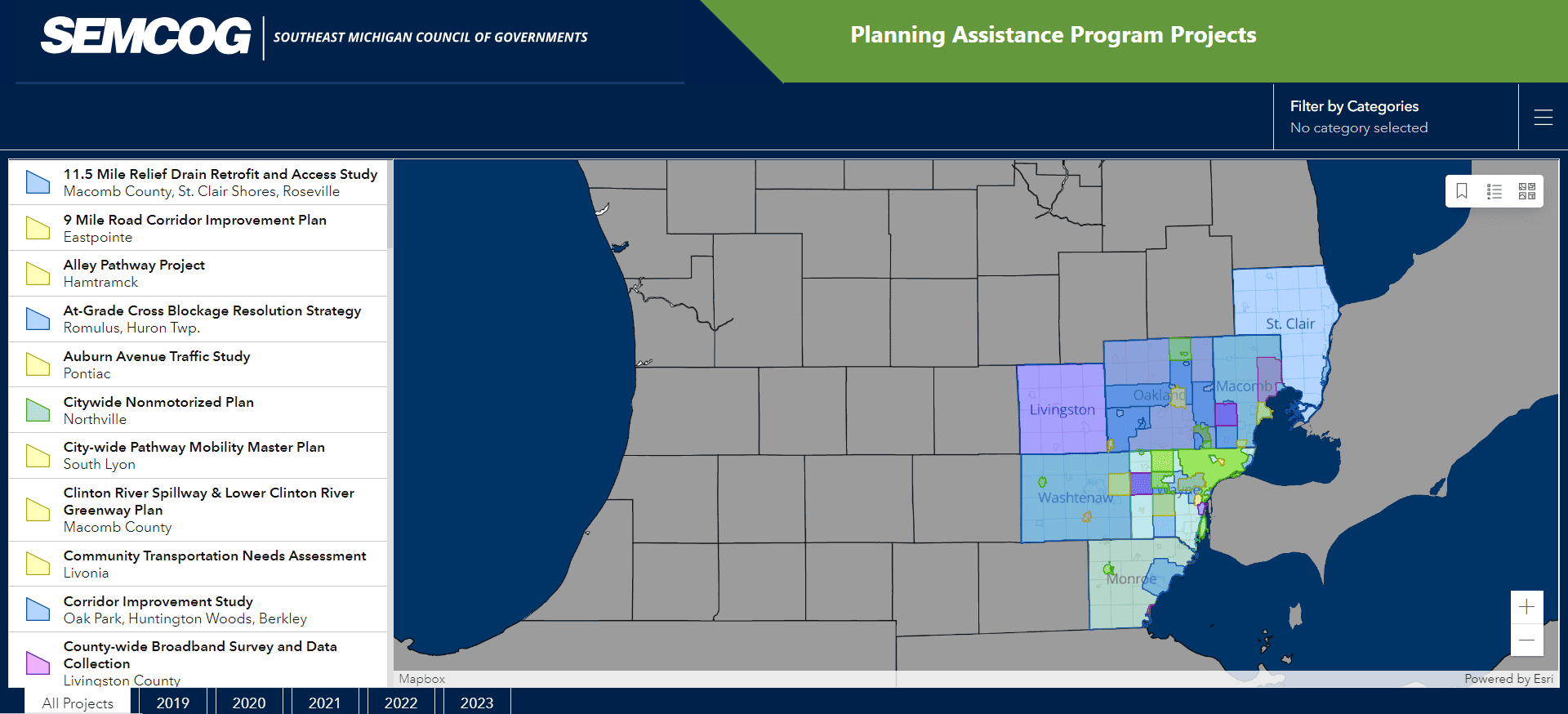 Planning Assistance Program Projects and map