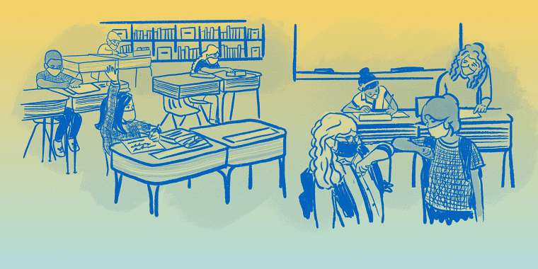 Illustration of a classroom during COVID 