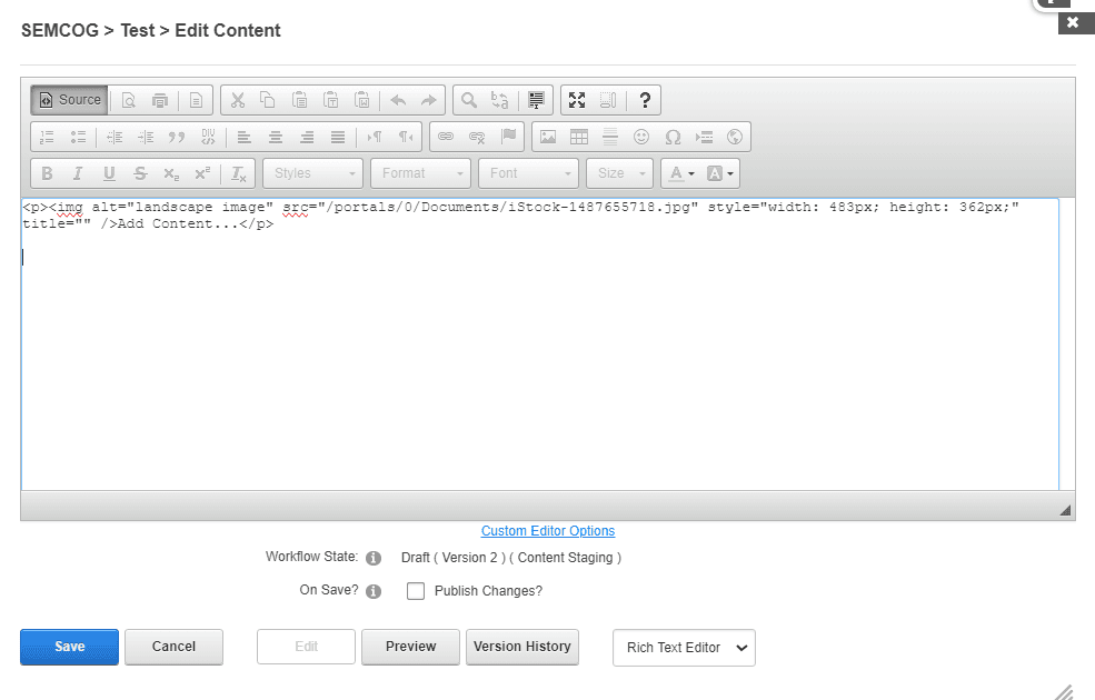 alternative text source code in 'edit content'
