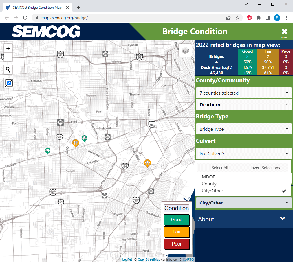 SEMCOG Bridge Condition Map