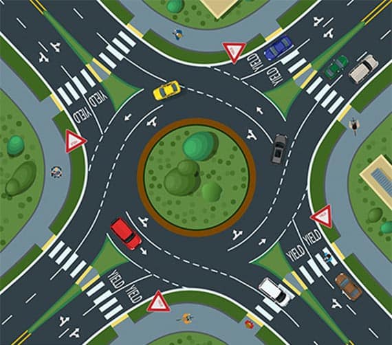 graphic showing roundabout with cars in the process of using