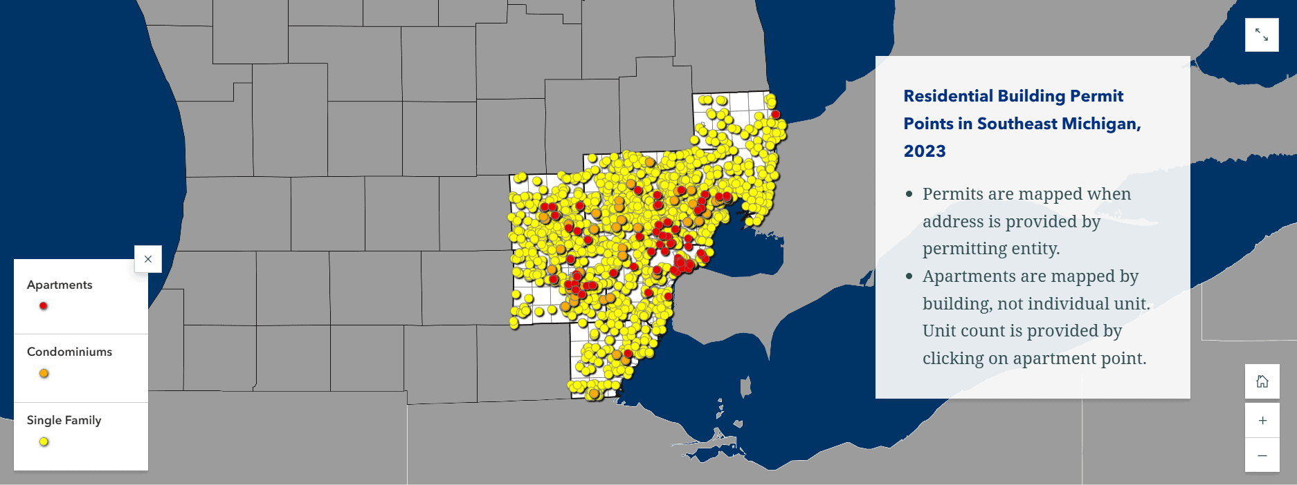 residential building permit points in southeast michigan, 2023 map and information