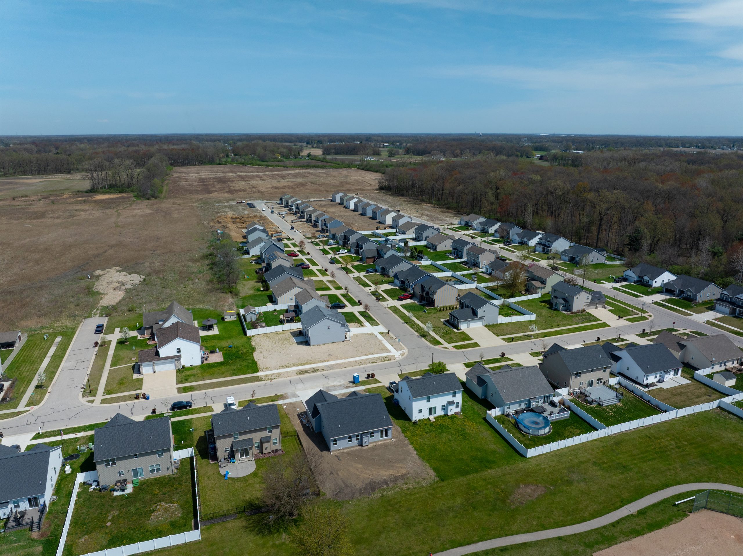 Aerial drone photo of a partially-finished housing development in Frenchtown.