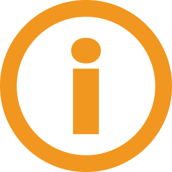 Orange information icon showing a lowercase letter “i” inside a circle, representing resources and guidance.