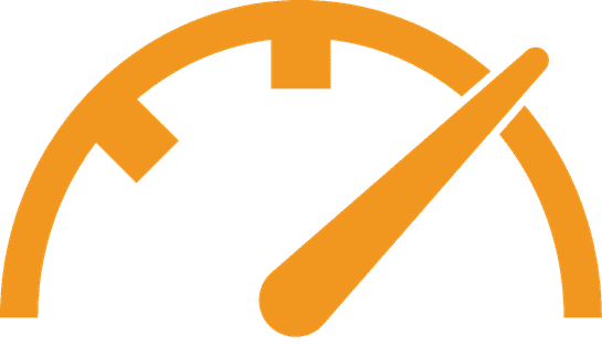 Orange speedometer icon with a needle pointing upward, representing speeding awareness and traffic safety education.